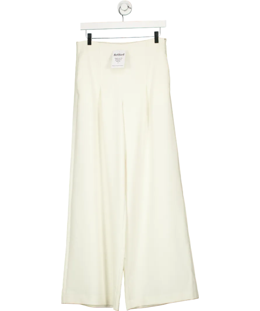 Karen Millen Cream Crepe Pleat Detail Wide Leg Trousers UK 10