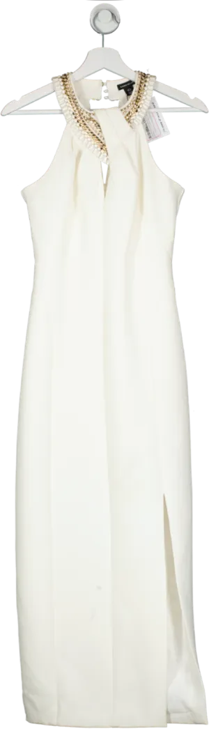 Karen Millen White Enamel Chain Detail Halter Maxi Dress UK 8