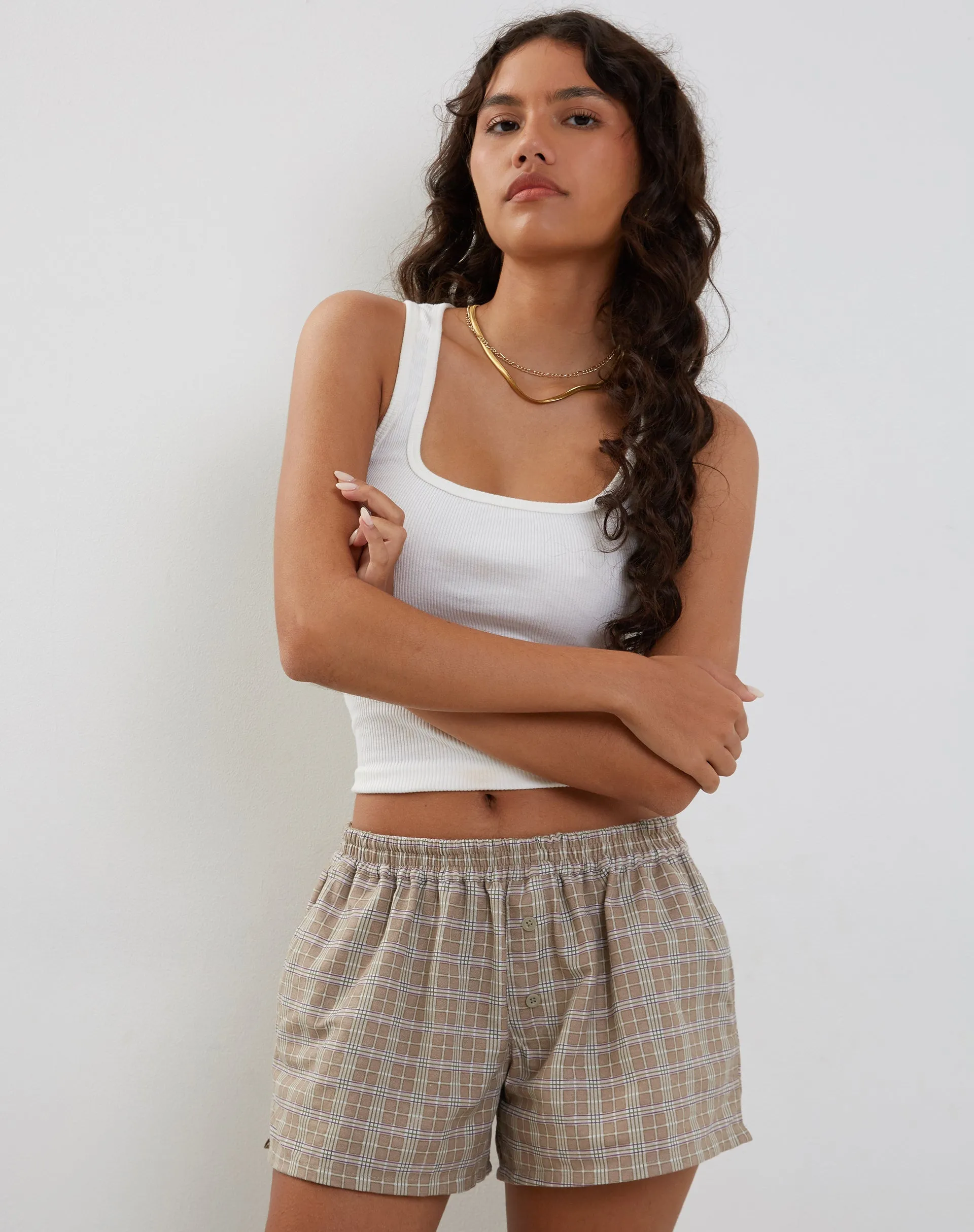 Laboxe Brief Shorts in Taupe Check