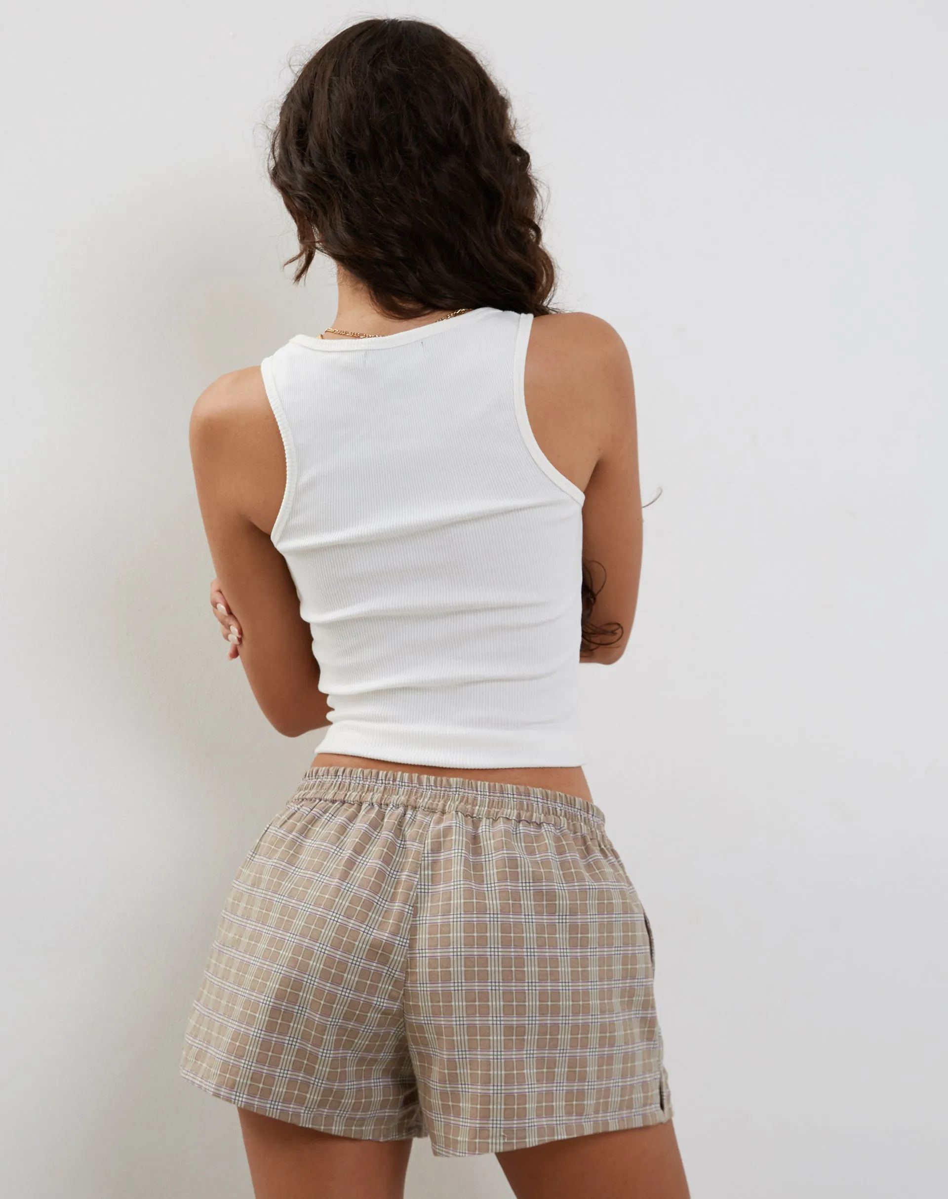 Laboxe Brief Shorts in Taupe Check