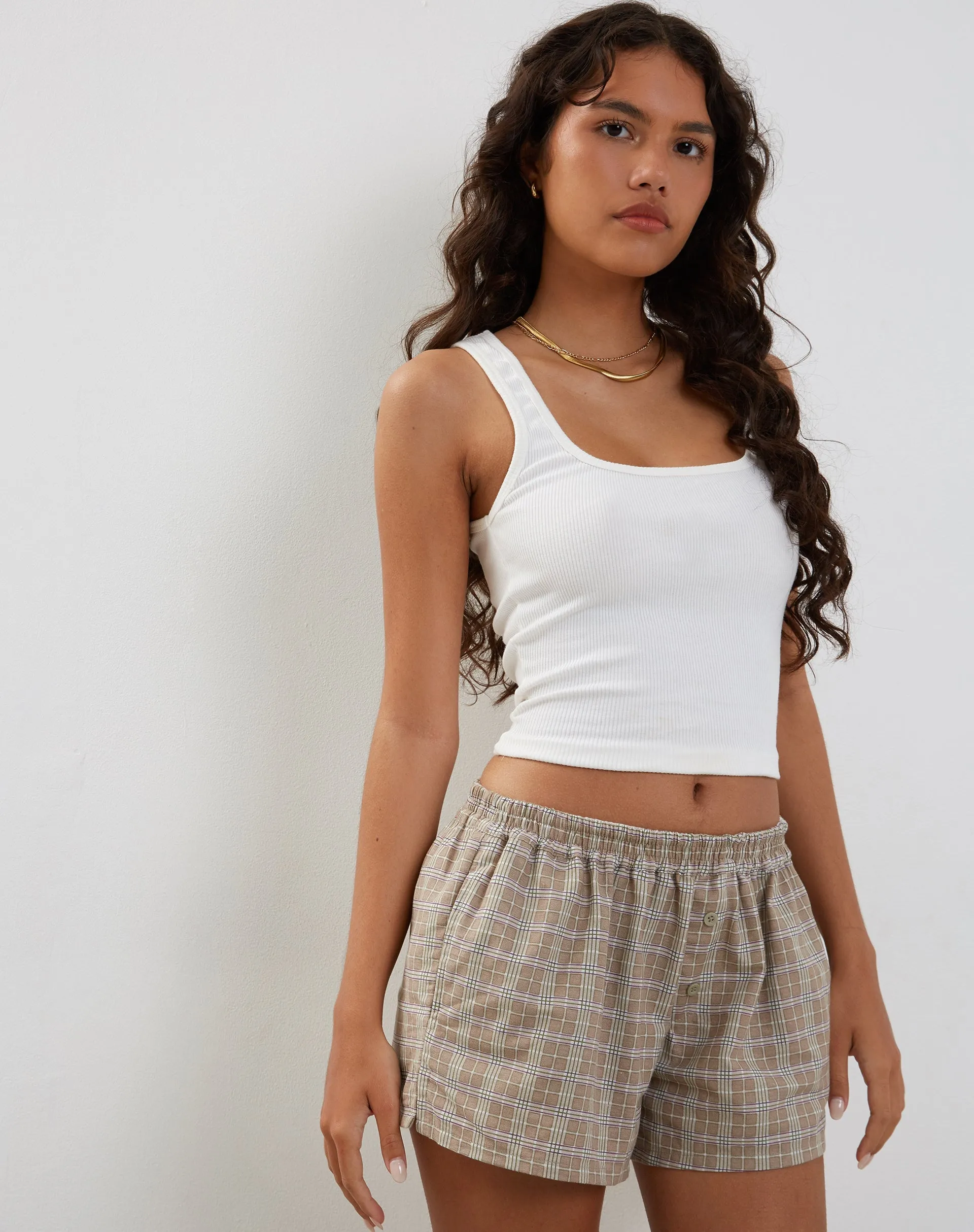 Laboxe Brief Shorts in Taupe Check