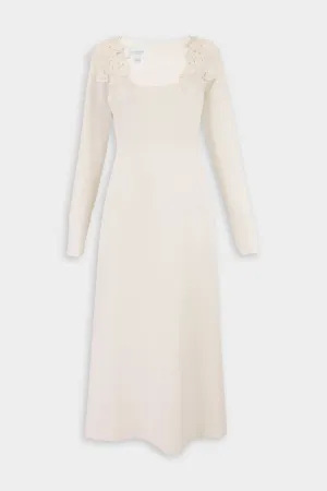 Lace Shoulder, Long Sleeve Long Dress in Ivory