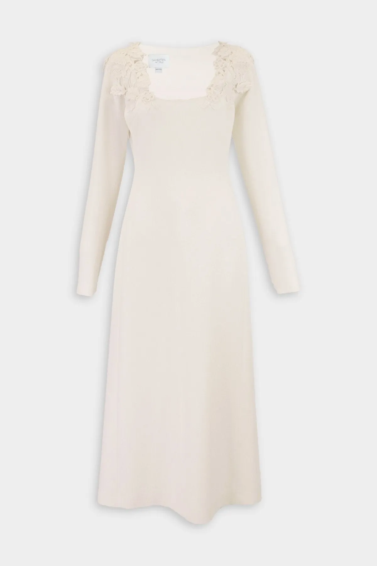 Lace Shoulder, Long Sleeve Long Dress in Ivory