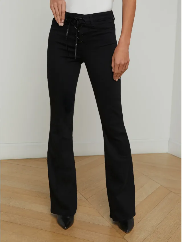 L'Agence Charis Lace-Up Jeans in Noir