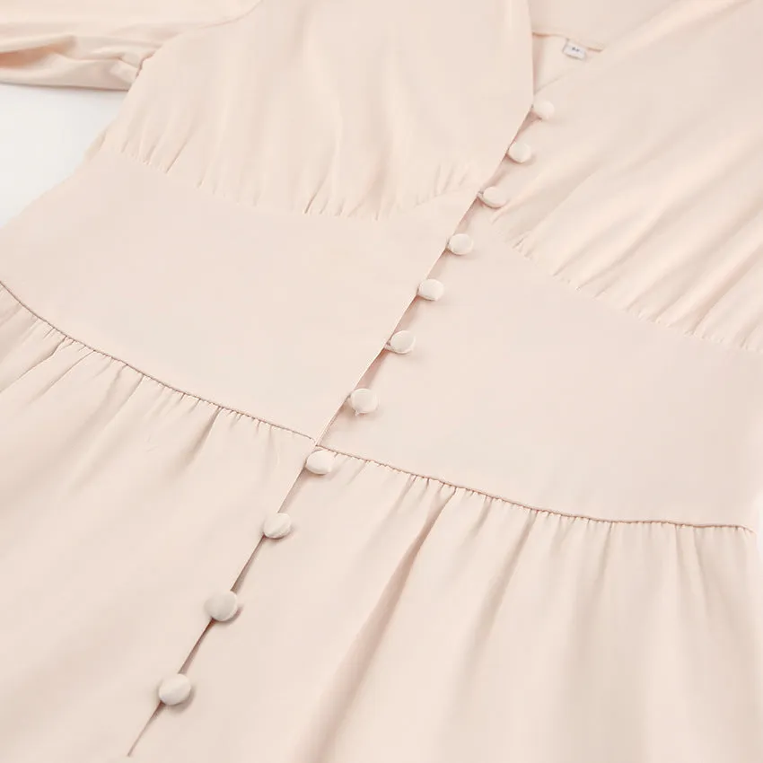 Lantern Bubble Sleeve Satin Midi Dresses Brown