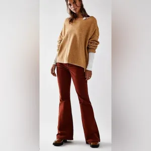 Lee X Free People High Rise Corduroy Cords Flare‎ Jeans Sweet Maple 29 NWT