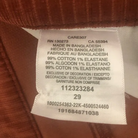 Lee X Free People High Rise Corduroy Cords Flare‎ Jeans Sweet Maple 29 NWT