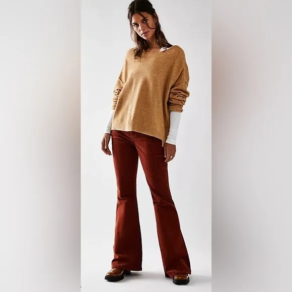Lee X Free People High Rise Corduroy Cords Flare‎ Jeans Sweet Maple 29 NWT