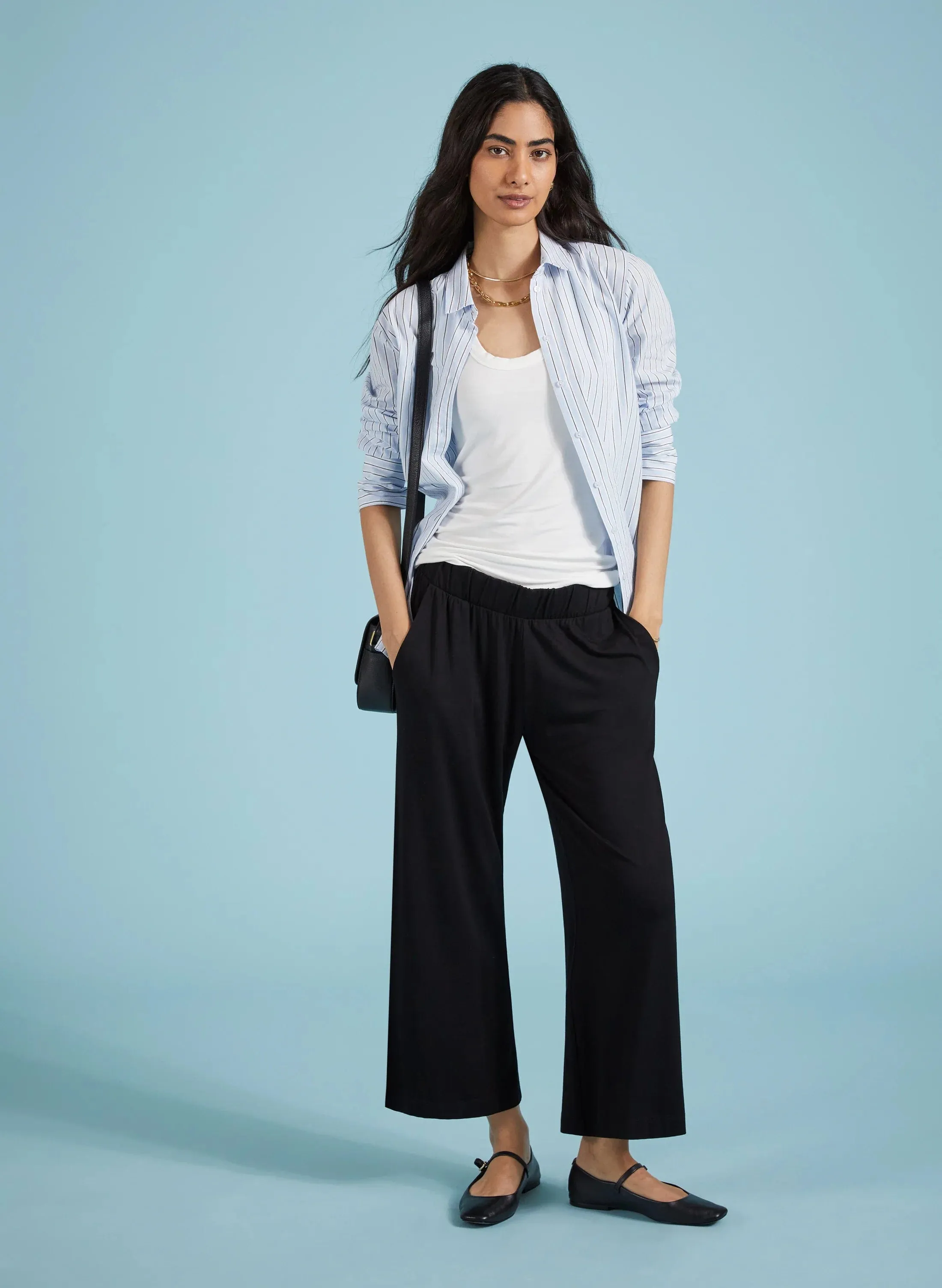 LENZING™ ECOVERO™ Jersey Cropped Palazzo Trousers | Caviar Black