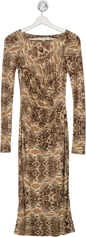 LK Bennett Brown Snakeskin Print Long Sleeve Midi Dress UK 6