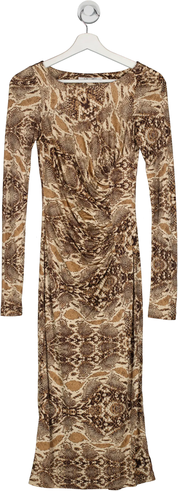 LK Bennett Brown Snakeskin Print Long Sleeve Midi Dress UK 6