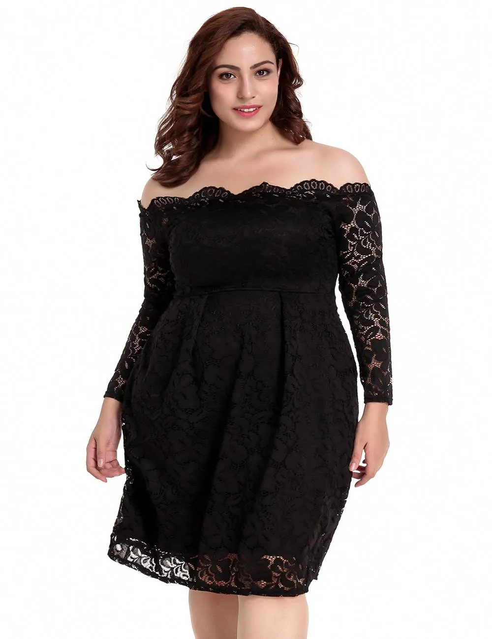 Long Sleeve Fashion Red Lace Midi Dress Egypt