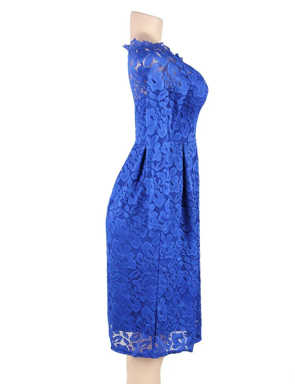 Long Sleeve Fashion Red Lace Midi Dress Egypt