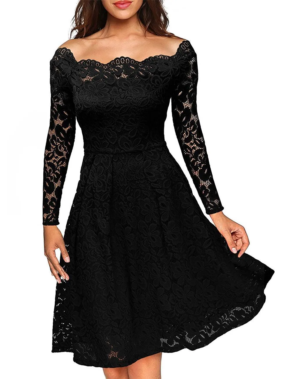 Long Sleeve Fashion Red Lace Midi Dress Egypt