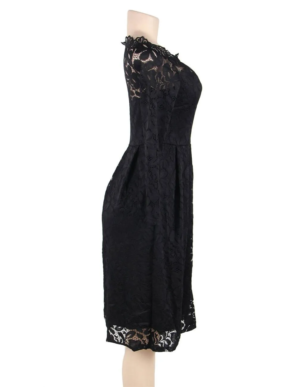Long Sleeve Fashion Red Lace Midi Dress Egypt