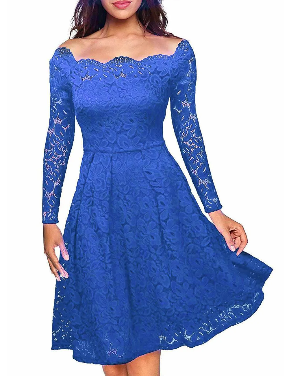 Long Sleeve Fashion Red Lace Midi Dress Egypt