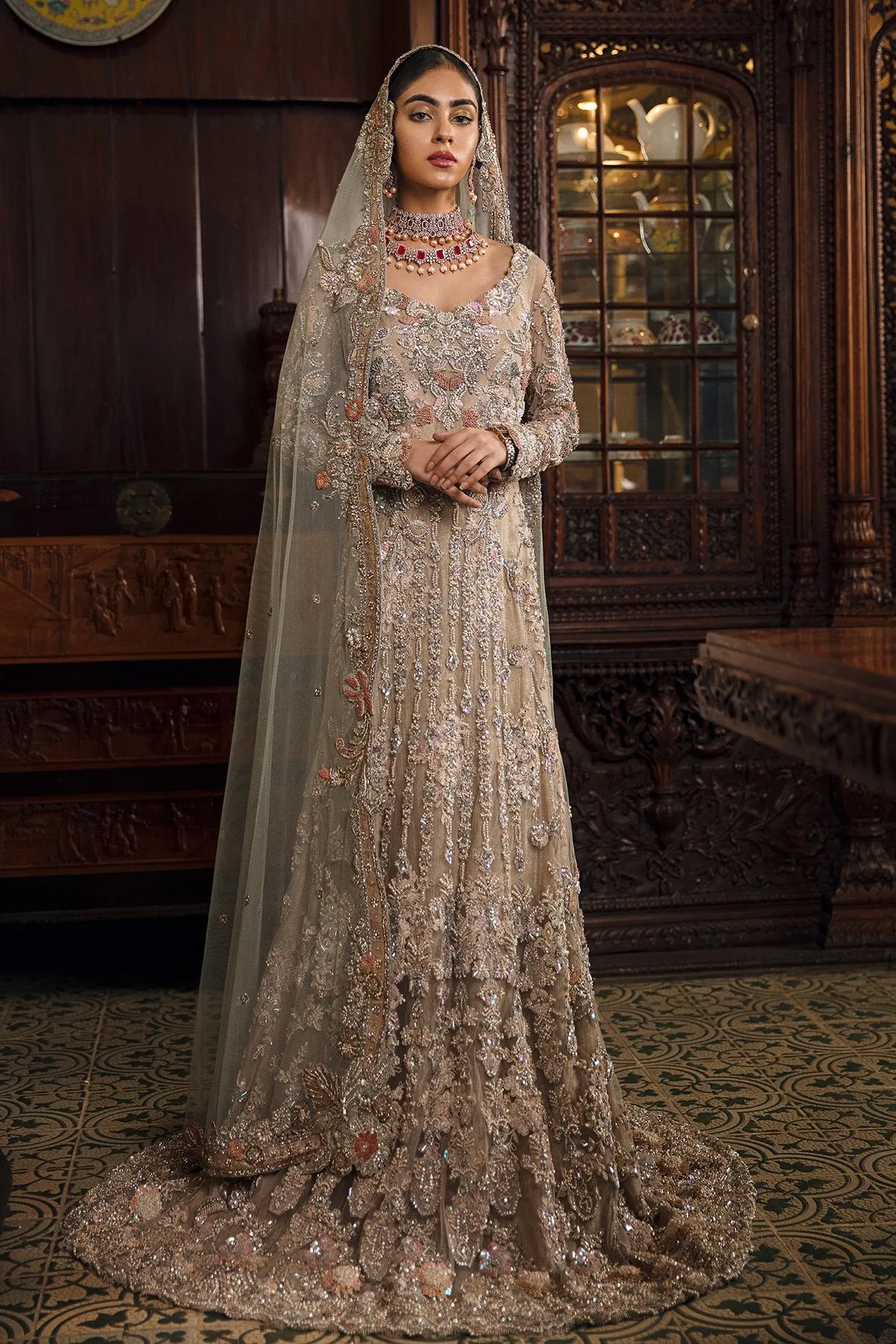 Long Walima Maxi for Wedding in Silver Color #Y6221