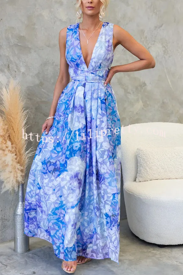 Love Unscripted Floral Print Strappy Waist Slit Maxi Dress