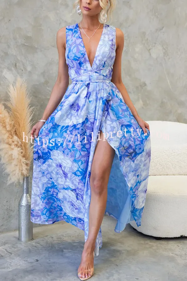 Love Unscripted Floral Print Strappy Waist Slit Maxi Dress