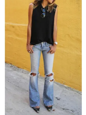 Low Waist Ripped Casual Flared Jeans