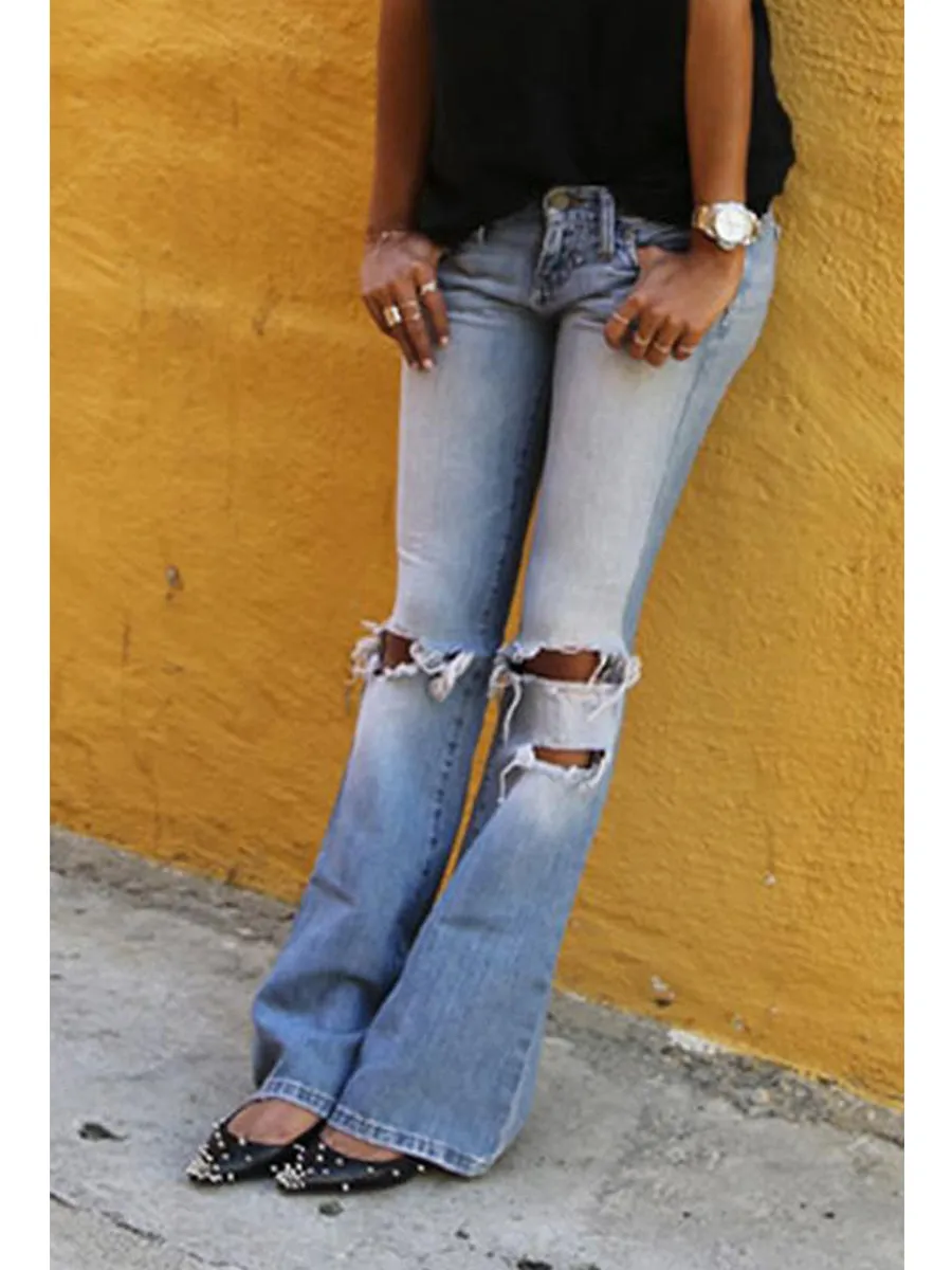 Low Waist Ripped Casual Flared Jeans