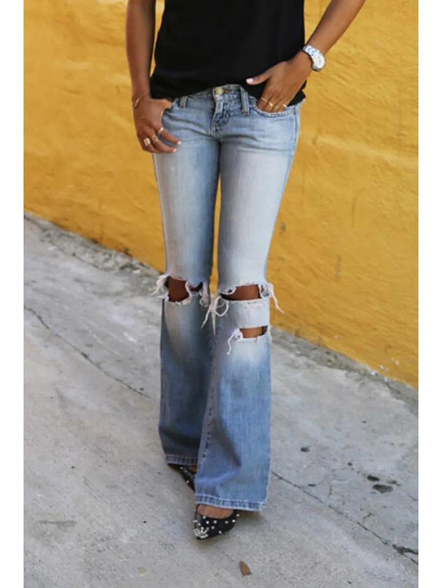Low Waist Ripped Casual Flared Jeans