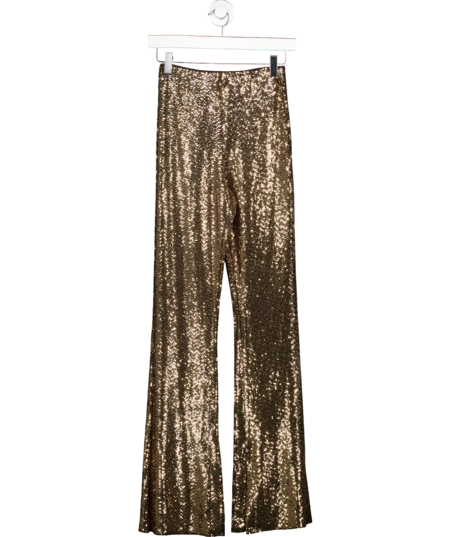Maje Metallic Pigold Sequin Stretch Woven Flare Trousers UK 8