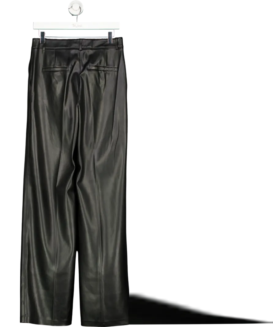 MANGO Black Wide Leg Leather Effect Trousers UK 10