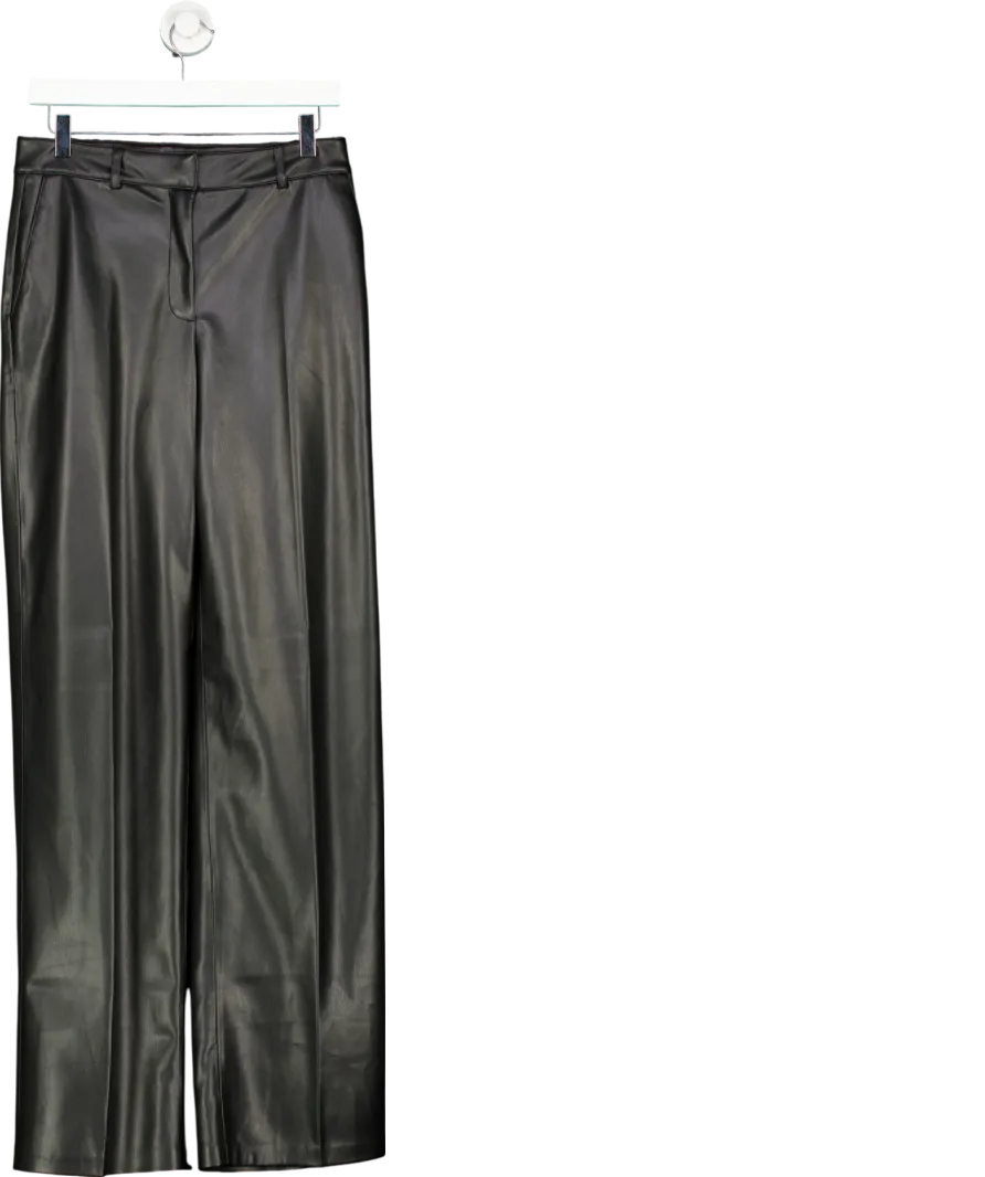 MANGO Black Wide Leg Leather Effect Trousers UK 10