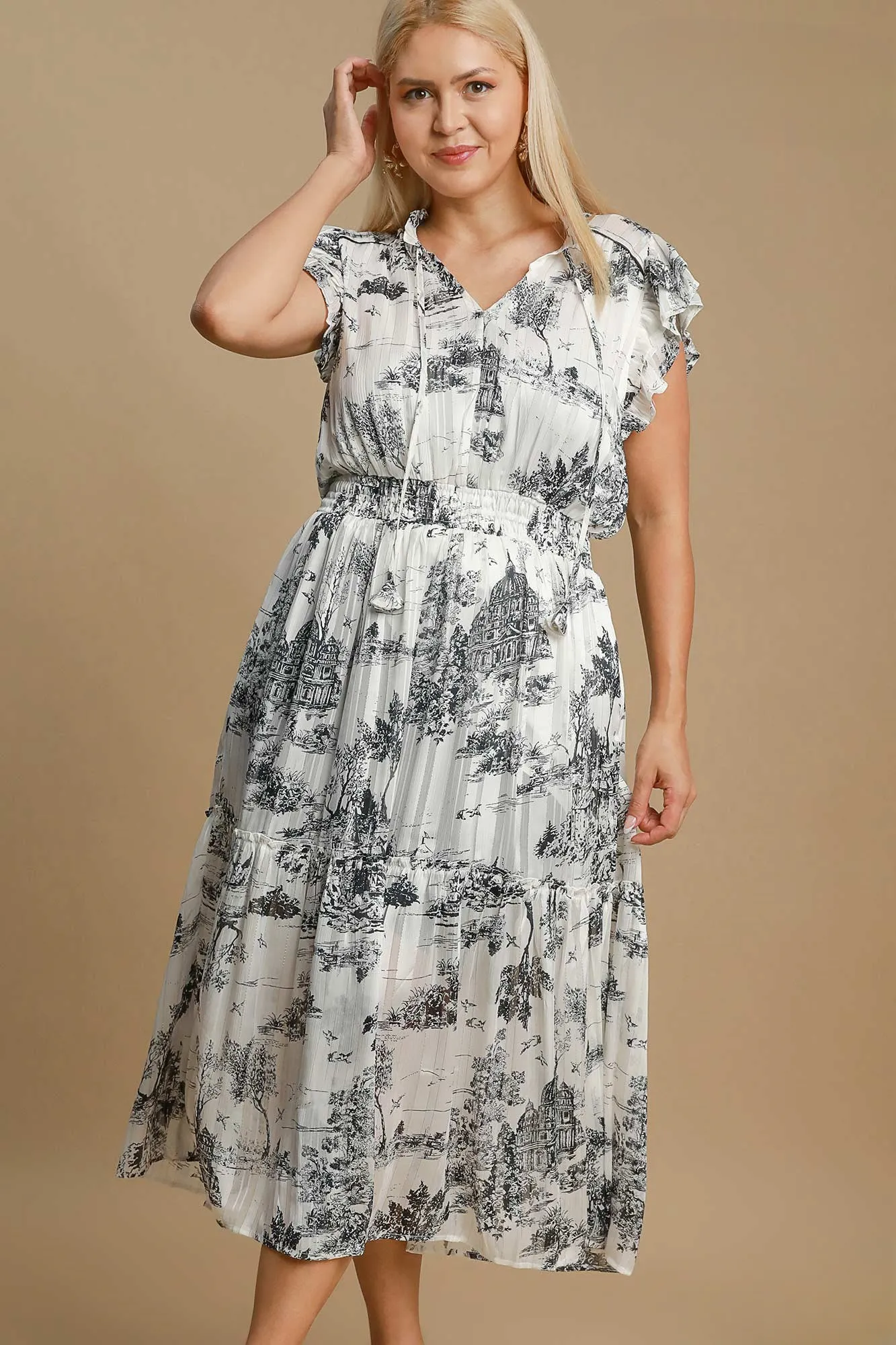 Marla Black & White Toile Midi