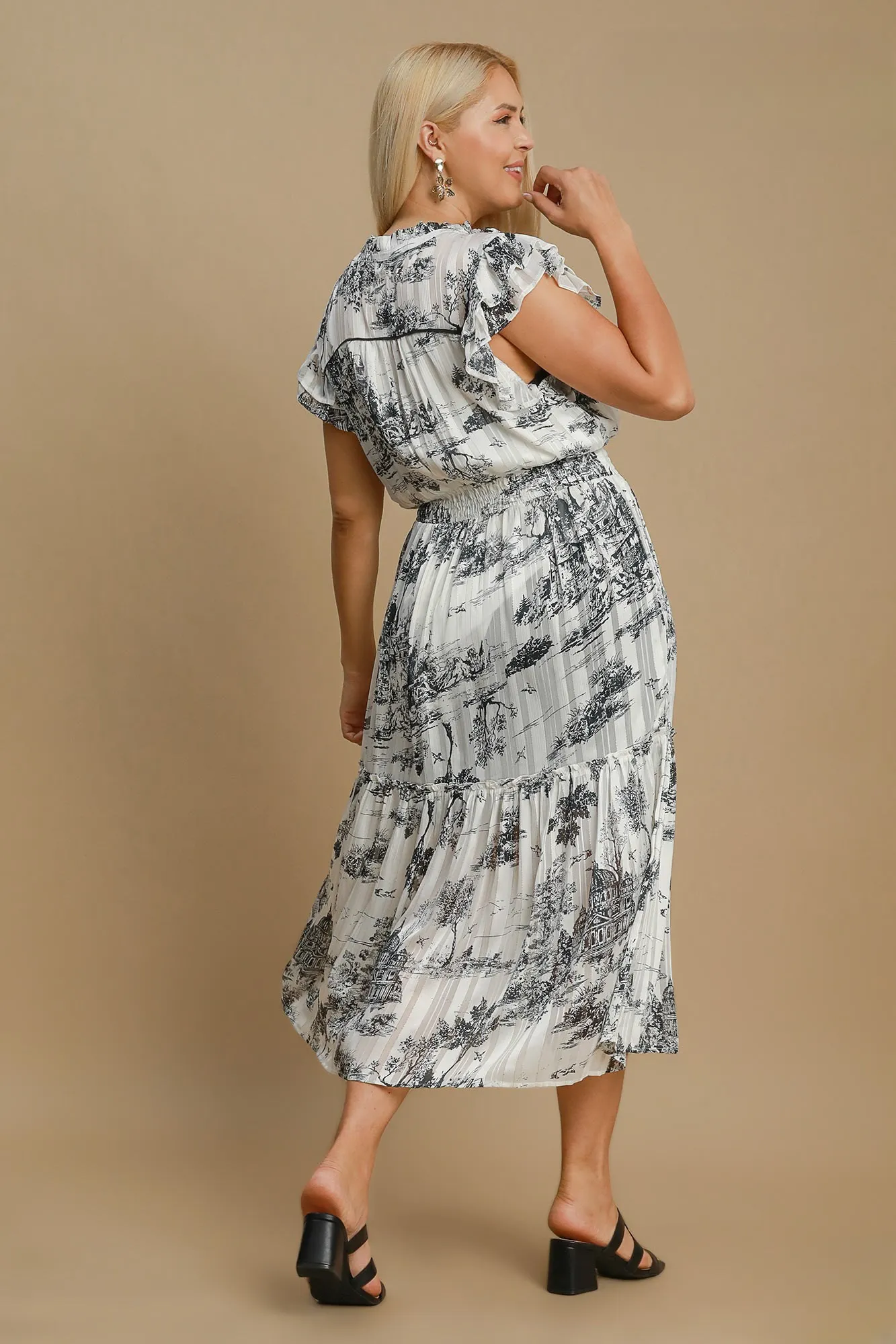 Marla Black & White Toile Midi