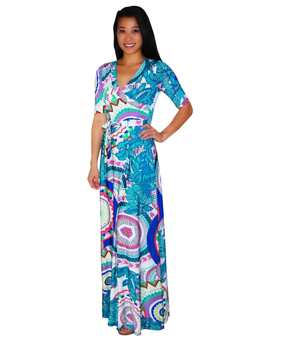 Maxi Dress with Sleeves Kaleidoscope Teal