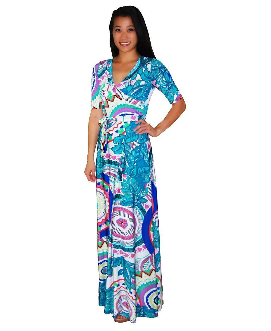 Maxi Dress with Sleeves Kaleidoscope Teal