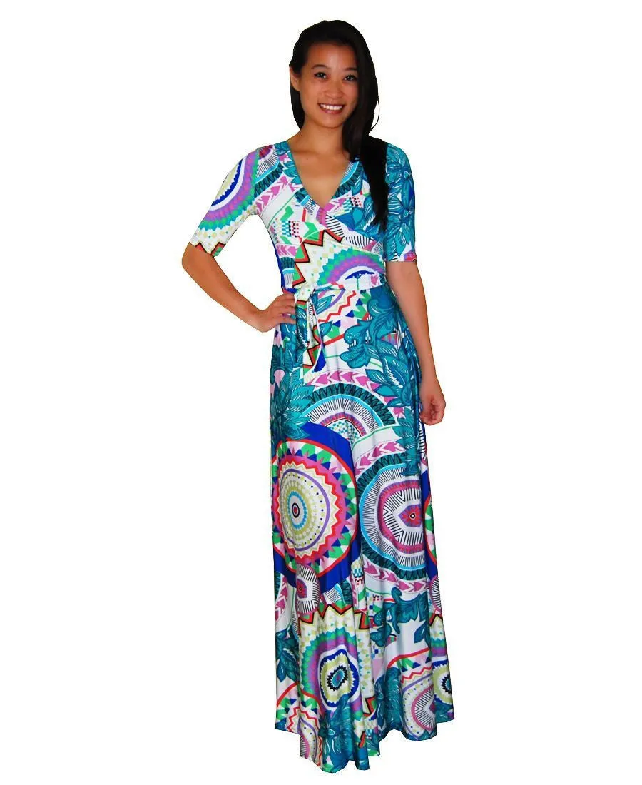 Maxi Dress with Sleeves Kaleidoscope Teal