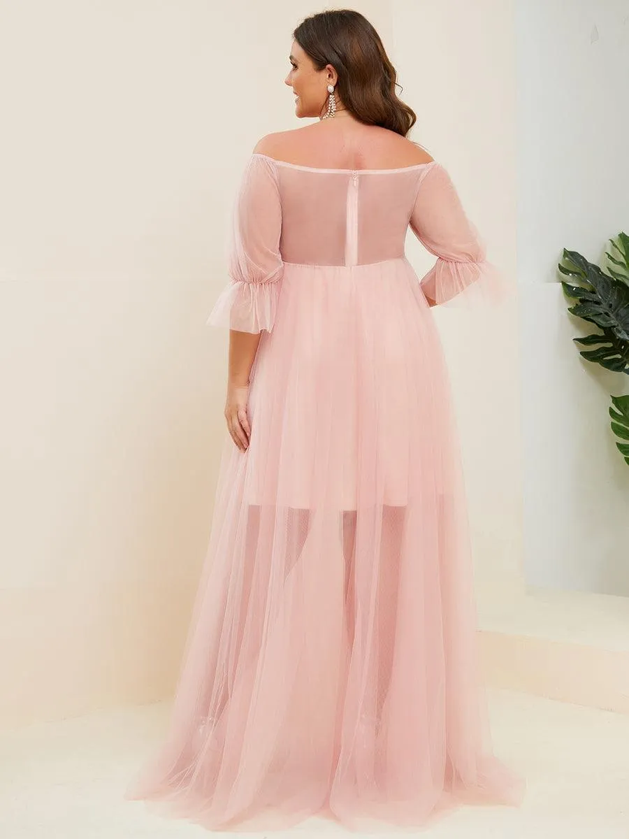 Maxi robe de maternité en tulle plissé à épaules dénudées