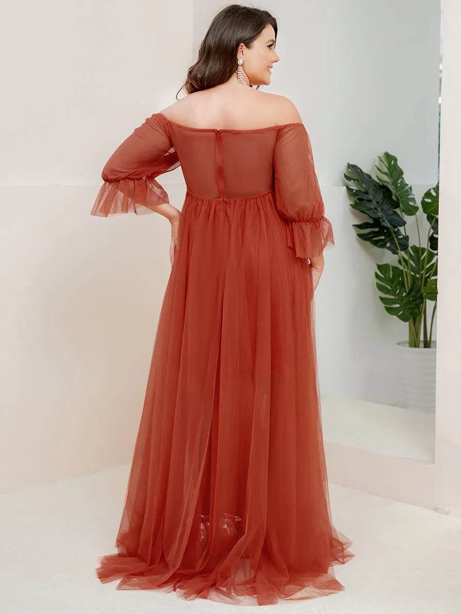 Maxi robe de maternité en tulle plissé à épaules dénudées