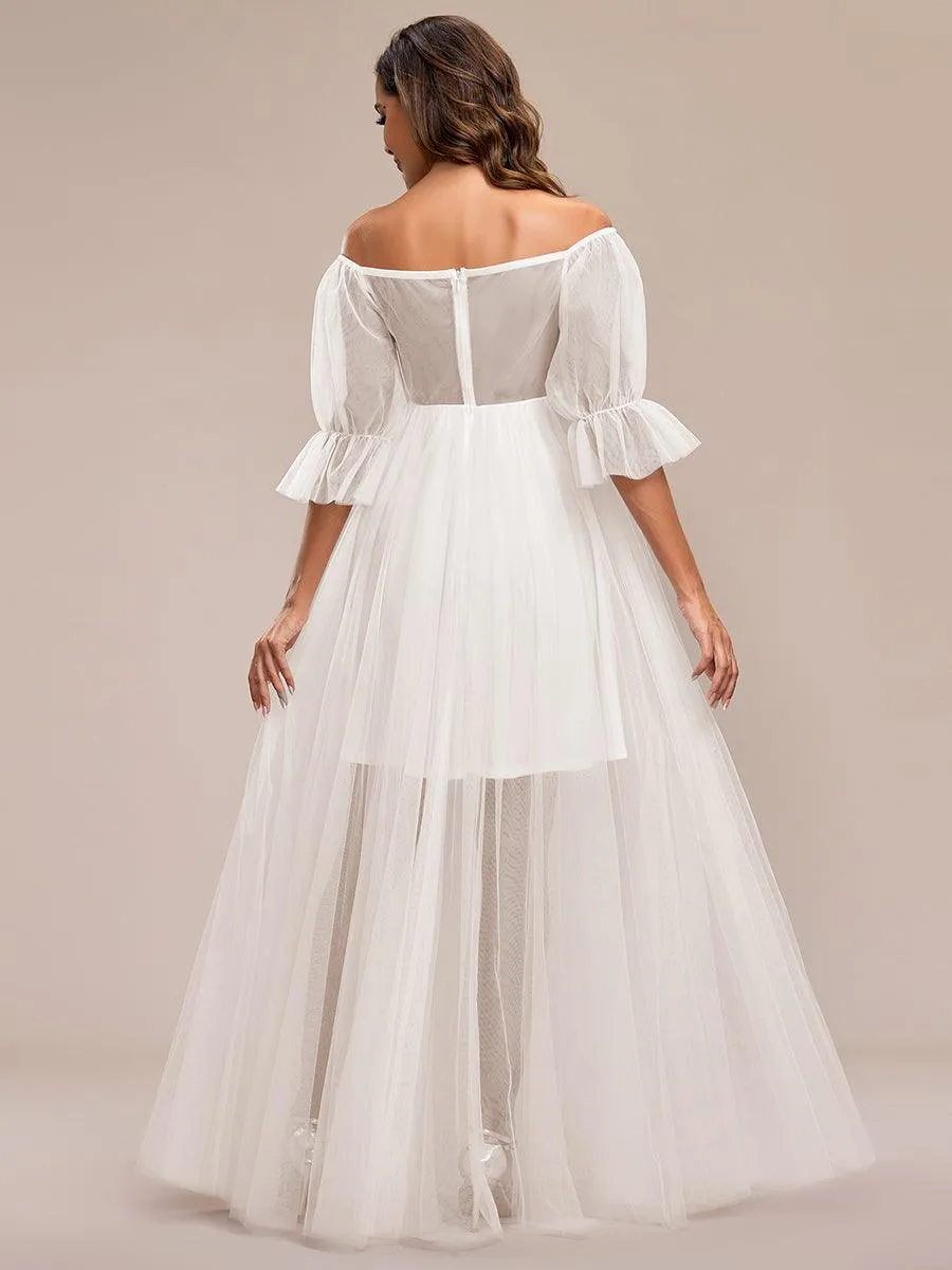 Maxi robe de maternité en tulle plissé à épaules dénudées