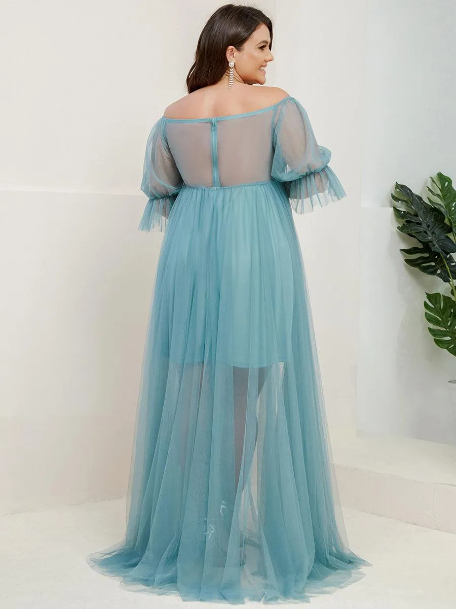 Maxi robe de maternité en tulle plissé à épaules dénudées