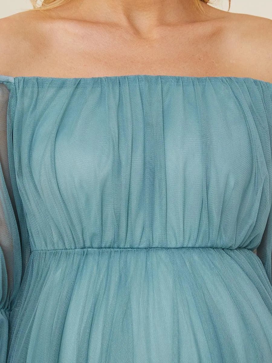 Maxi robe de maternité en tulle plissé à épaules dénudées