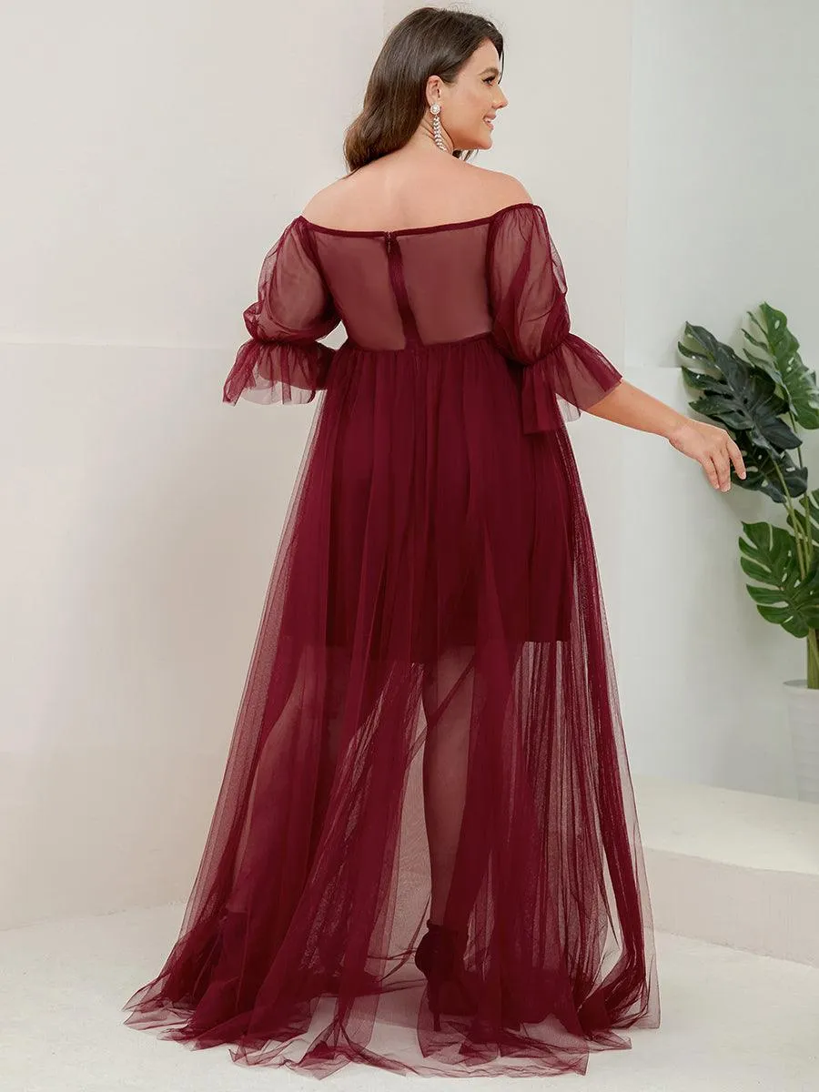 Maxi robe de maternité en tulle plissé à épaules dénudées