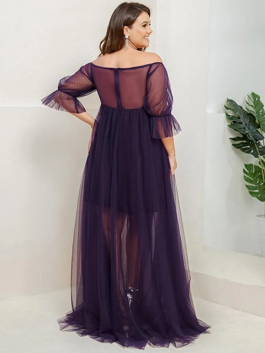Maxi robe de maternité en tulle plissé à épaules dénudées