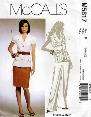 McCall's 5817 Womens Lined Safari Style Jacket Pencil Skirt & Pants Out Of Print Sewing Pattern Size 16 - 20 UNCUT Factory Folded