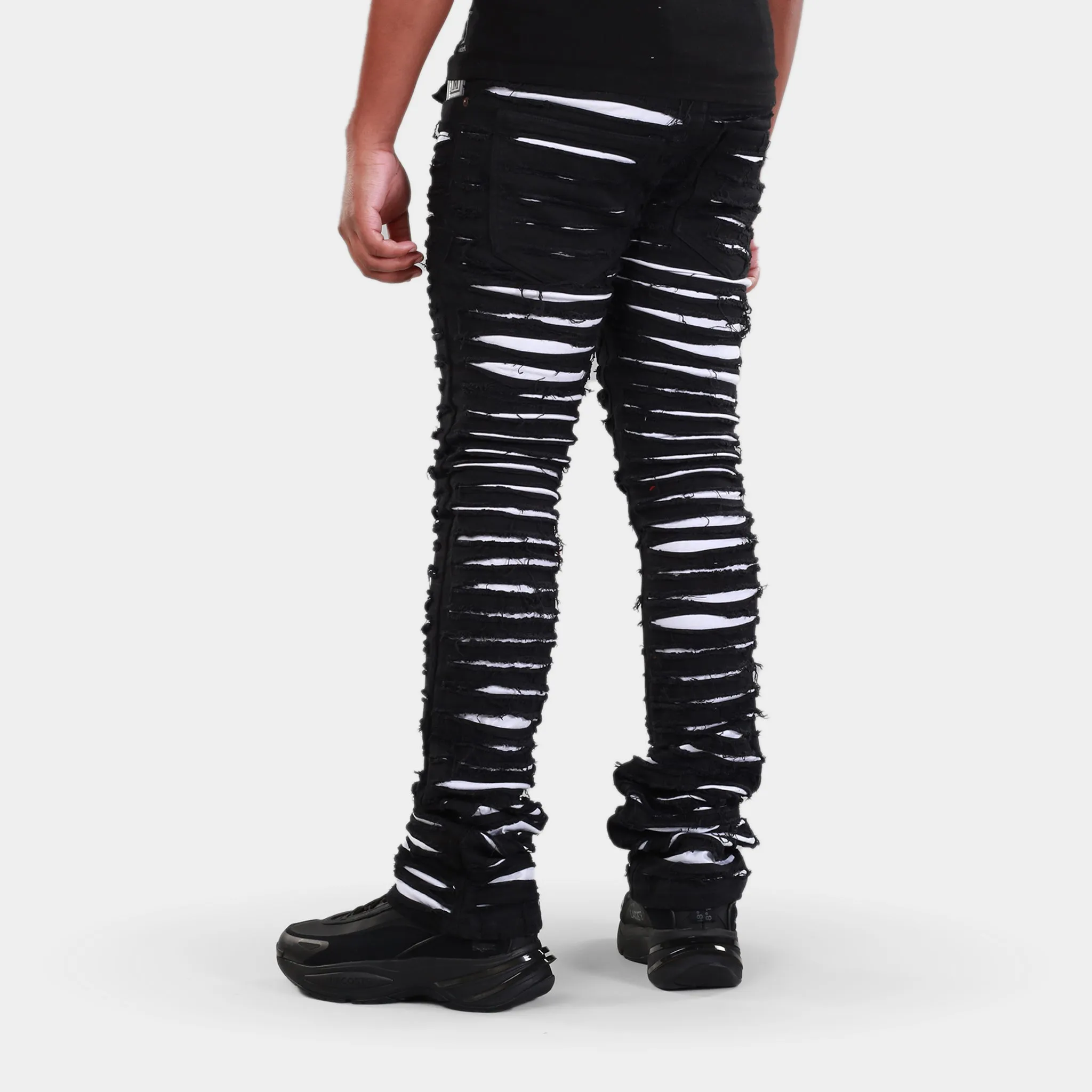 MDB Brand Men's Distressed Dual Color Stacked Jeans