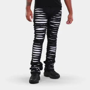 MDB Brand Men's Distressed Dual Color Stacked Jeans