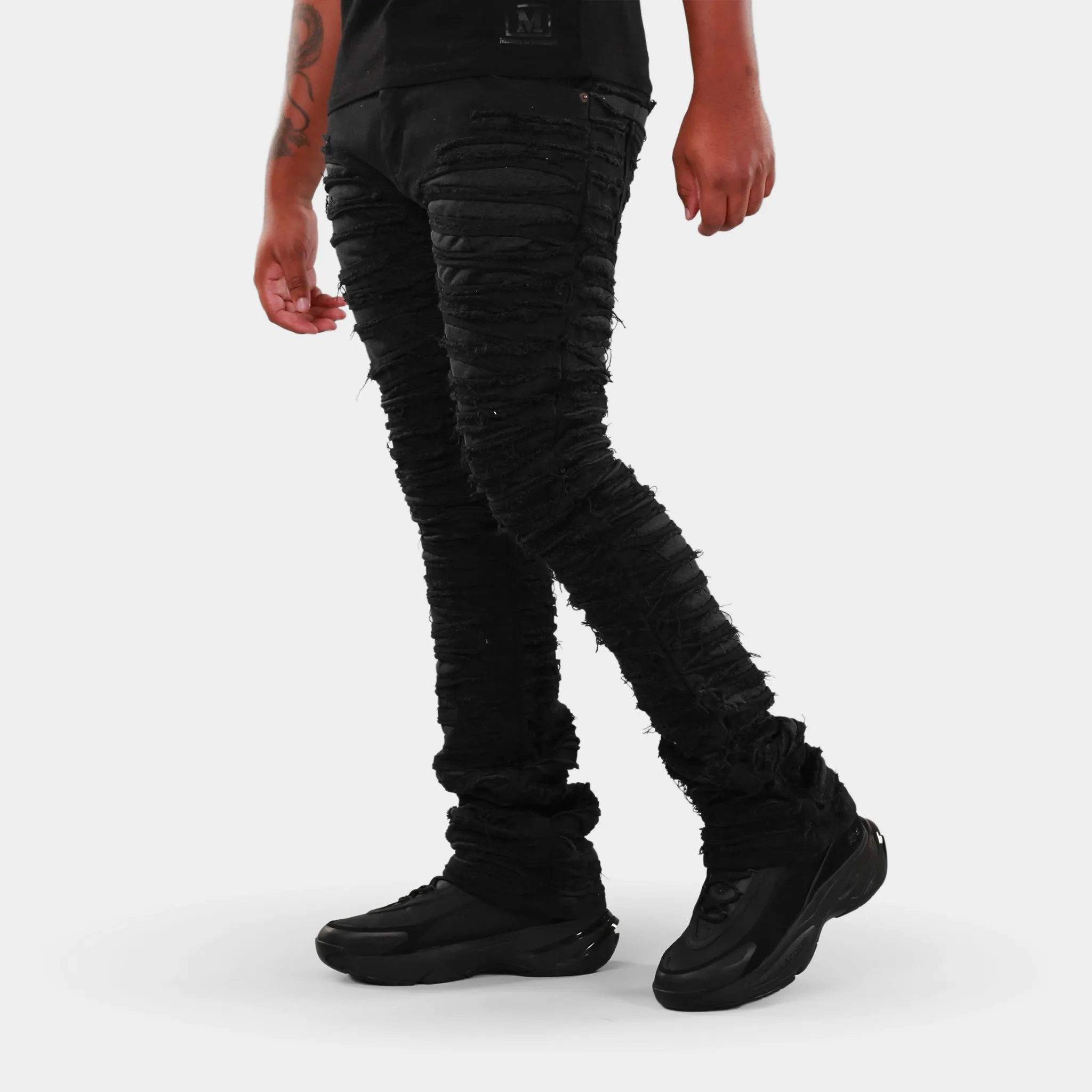 MDB Brand Men's Distressed Dual Color Stacked Jeans