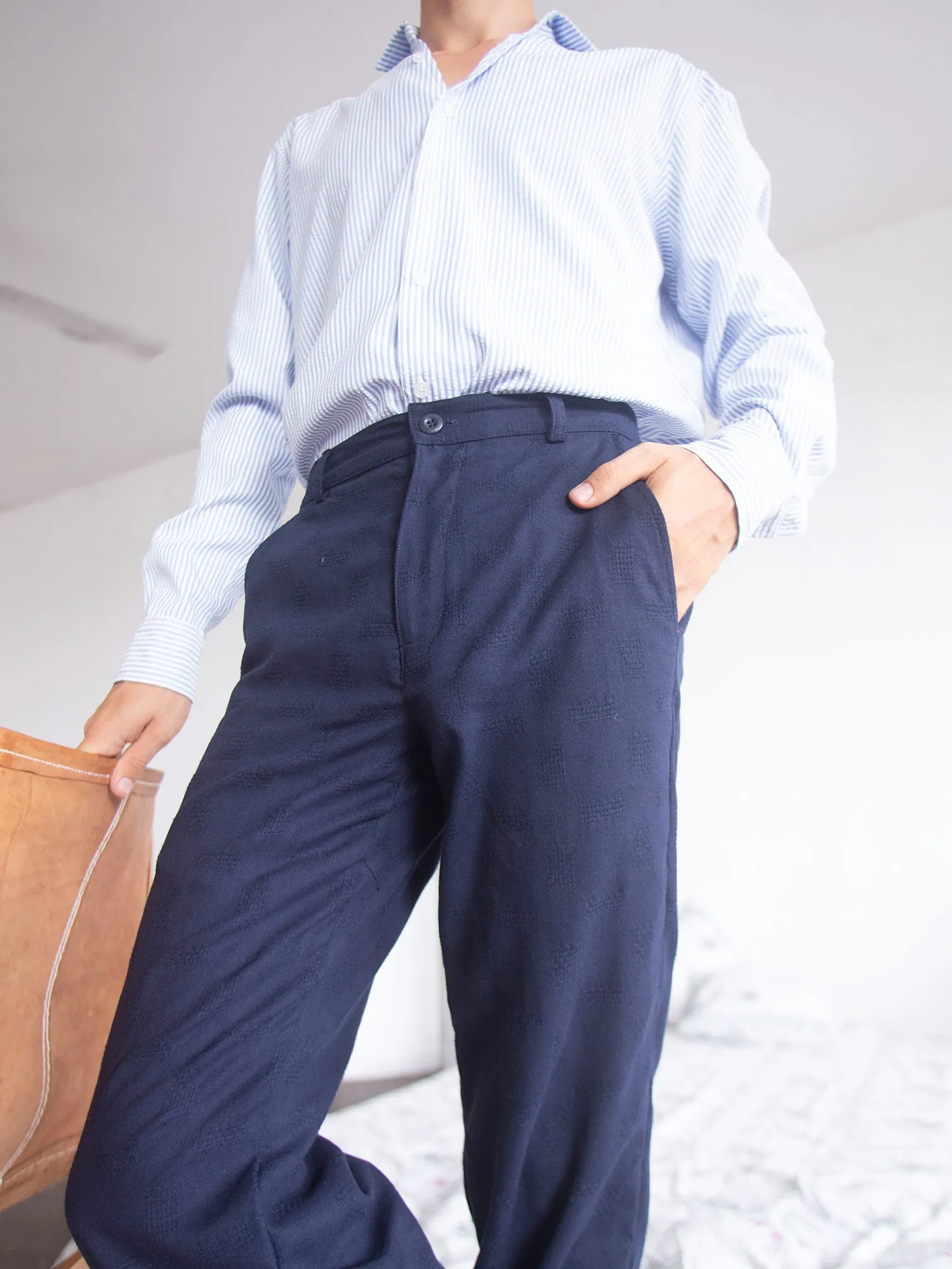 Men's high waisted wide leg trouser