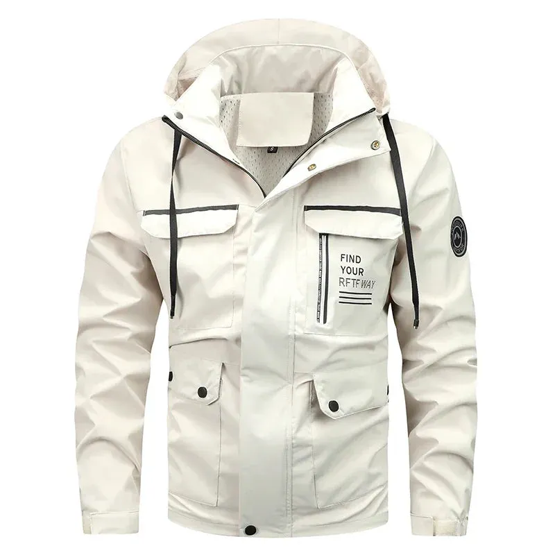 Men's stormcoat 2024 Spring and Autumn Solid Colour Mountain System Outdoor Mountaineering Work Coat Men's Waterproof Jacket