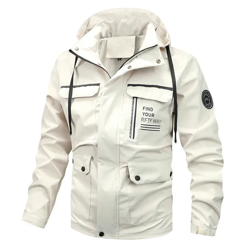 Men's stormcoat 2024 Spring and Autumn Solid Colour Mountain System Outdoor Mountaineering Work Coat Men's Waterproof Jacket