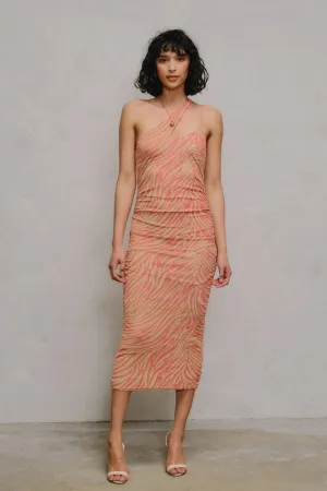 Mesh Split One Shoulder Midi Dress