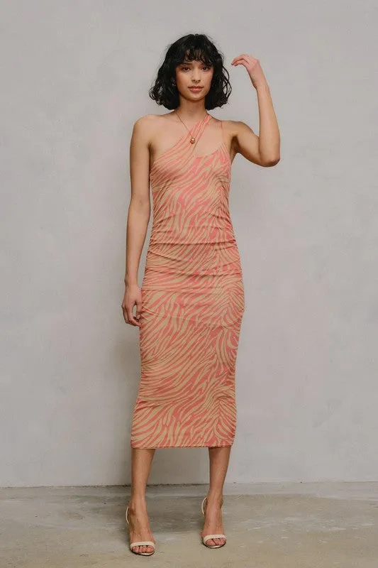 Mesh Split One Shoulder Midi Dress